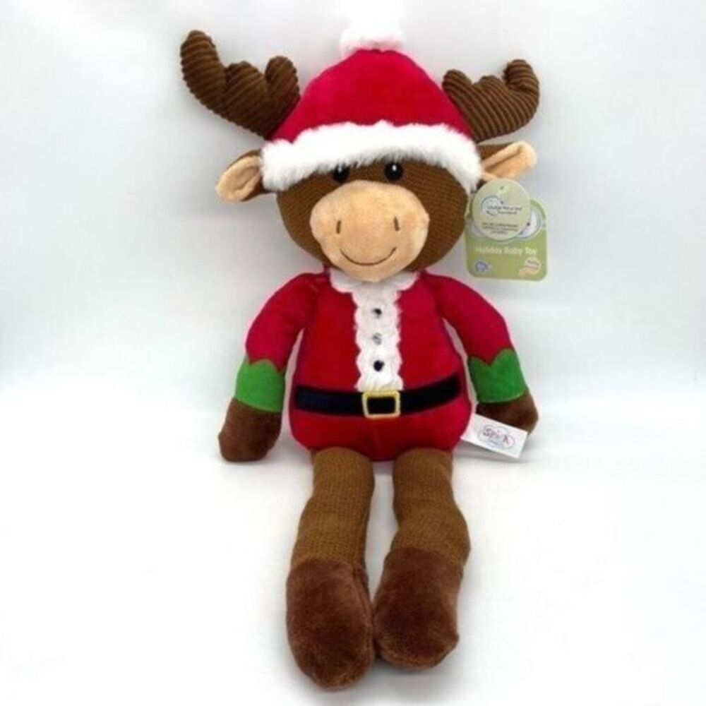 Santa Reindeer Stuffed Animal Plush Baby Rattle Toy Christmas New